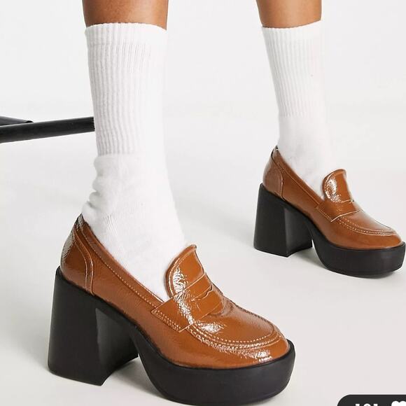 Raid brown loafer penny high block heel 90s Y2K chunky heel size 41 asos - Picture 1 of 13